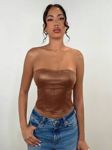 SHEIN BAE Women's Fashionable Fitted Tube Top, Summer