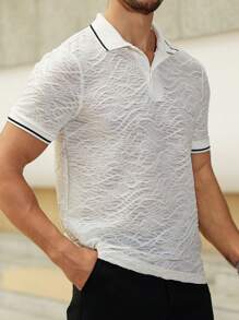 Manfinity Homme Men's Summer Striped Short Sleeve Casual Polo Shirt - White - View 5