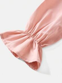 SHEIN 少女编织学院风荷叶边长袖衬衫 - 淺粉色 - 查看 5