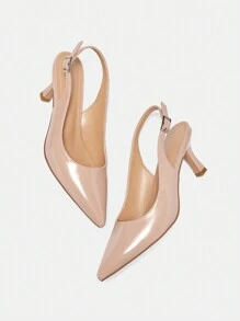 CUCCOO BIZCHIC Glossy Patent Leather Pointed Toe Slingback High Heel Pumps, Apricot, Commute/Party/Occasions Spring Shoes Spring Break Easter For Christmas - Apricot - View 10
