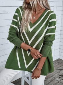 Chiquease Women's Loose Batwing Striped Knit Sweater Knit Pullover Fall Winter Outfit