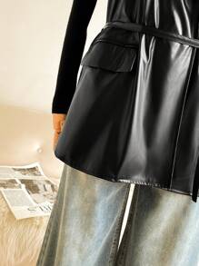 SHEIN Frenchy Plus Size Women's PU Vest Casual Blazer Jacket, New Autumn Minimalist Office Style, For Winter - Black - View 5