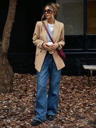 Aveloria Modichic Casual Solid Double Breasted Lapel Neck Blazer  Fall Cloth For Women