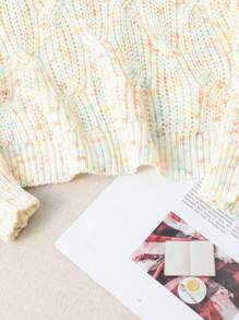 SHEIN Áo len dệt kim cổ tròn dáng rộng thường ngày cho bé gái tuổi mới lớn, mùa thu/đông - Màu be - Xem 3