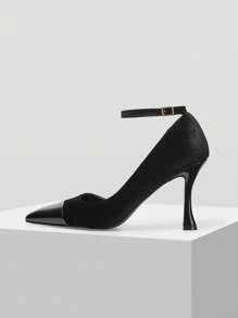 MOTF PREMIUM 时尚尖头高跟拼布高跟鞋，适合新年假期、情人节 - 黑色 - 查看 1