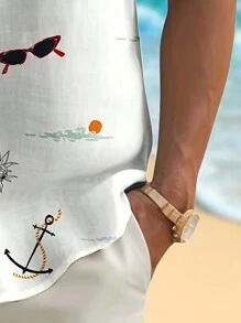 Men's Printed Single-Breasted Short-Sleeved Shirt For Summer - White - View 3