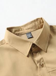 Manfinity Homme Men's Front Button Long Sleeve Pocket Simple Casual Jacket - Khaki - View 3