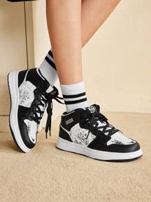 CUCCOO EASI Nuovi arrivi - Sneakers casual alla moda con blocchi di colore e lacci, Scarpe da donna a tema zucche di Ognissanti - Bianco e nero - Visualizzare 5