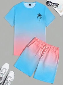 Manfinity RSRT 男士顏色拼接圓領短袖t恤和口袋設計短褲2件套裝 - 彩色 - 查看 3