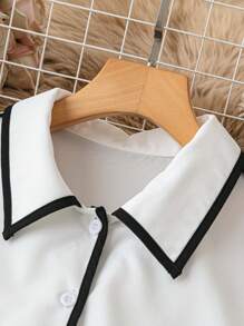 GlowEve 秋季新款白色拼色条纹领长袖奢华高端百搭衬衫女士衬衫、长袖上衣 - 白色 - 查看 4