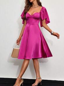 Allurite Ruffle Trim Strapless Peplum Party Dress With Flare Sleeves