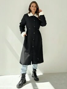 SHEIN Privé Women Mid-Length Waist Drawstring Ruched Pocket Casual  Jacket - Black - View 5