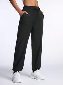 Gameset SHEIN Sport 女式带口袋运动裤 - 黑色 - 查看 4