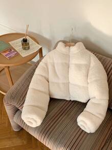 Comfortcana 女式 Sherpa Plus 羊毛厚立领短款羽绒夹克 冬季