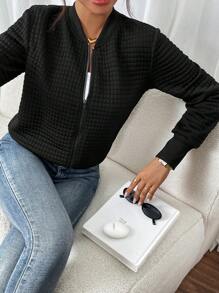 SHEIN Frenchy Damen einfarbige lange Arm Lässige kurze Baseball Jacke, Frühling und Herbst