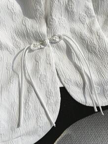 SHEIN Privé 大码女式白色纹理提花传统领西装外套 - 白色 - 查看 10