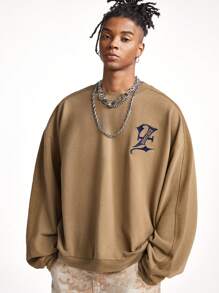 Manfinity VCAY Men Loose Fit Crew Neck Long Sleeve Pullover Sweatshirt, For Fall Winter - Rust Brown - View 1