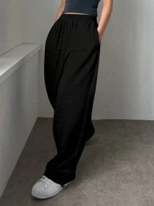 DAZY 纯色松紧腰阔腿裤，宽松裤