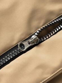 Manfinity Homme 男士保暖内衬抽绳腰长款休闲风衣，秋冬款 - 卡其色 - 查看 7