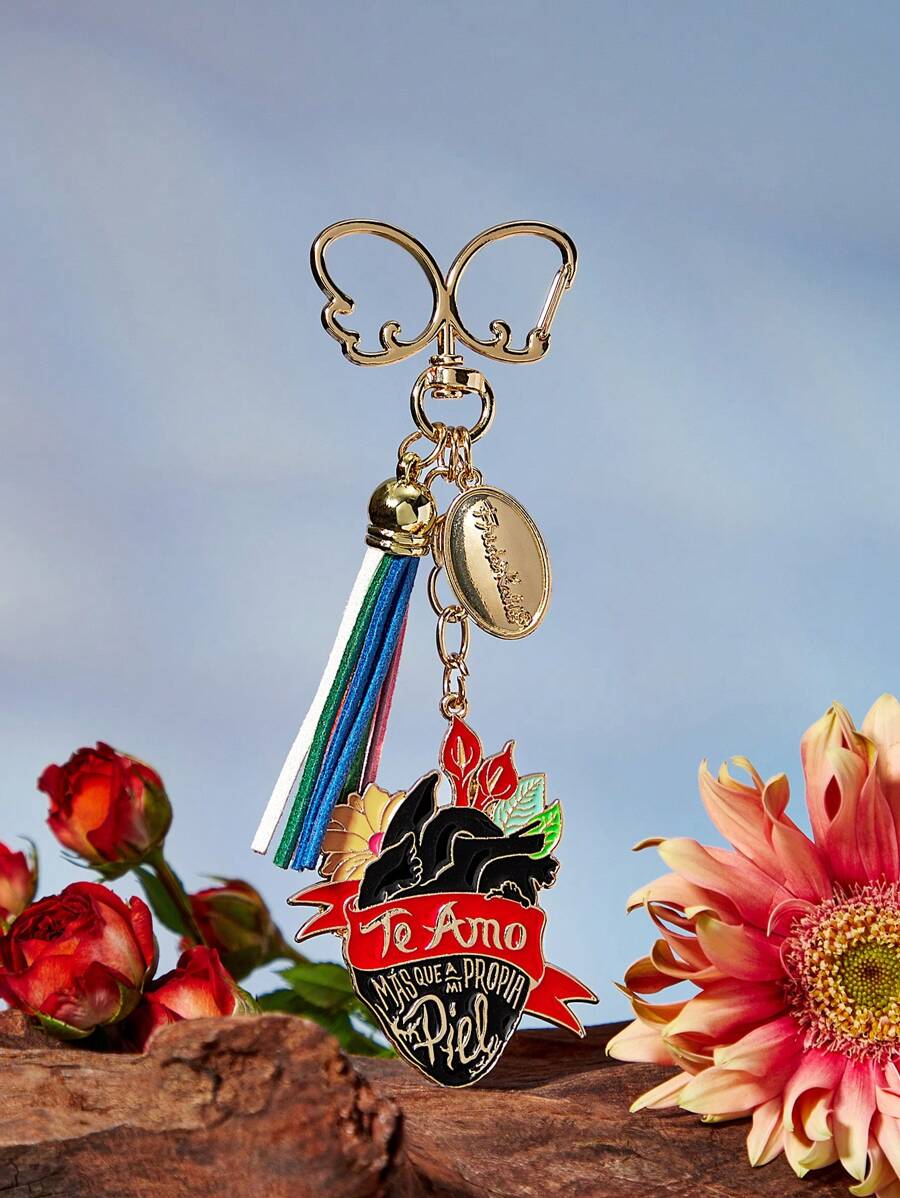 Frida Kahlo X SHEIN 心形和字母图案彩色流苏钥匙扣包包饰品、礼物、情人节 - 彩色 - 查看 1