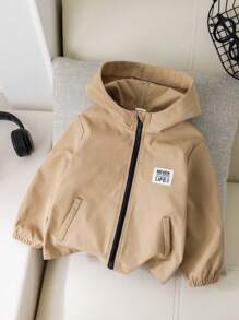 1pc Boys Casual Hooded Jacket With Letter Graphic, Thick & Warm Outerwear For Young Boys, Suitable For School, Daily Wear, Sports, Fall/Winter Season