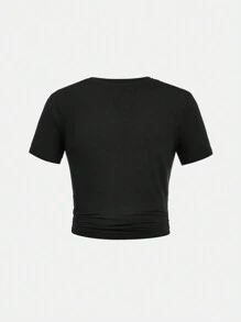 SHEIN Girlism 2pcs/Set Tween Girl  Casual Minimalist Spider Print Crew Neck Short Sleeve Fitted T-Shirt - Red - View 4