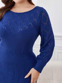 Mulvari 加大码纯色圆领优雅长袖毛衣裙，适合冬季