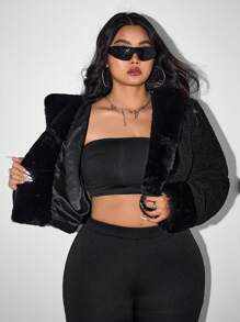 SHEIN ICON Veste courte en fausse fourrure pour femmes grande taille ICON - Noir - Voir 7