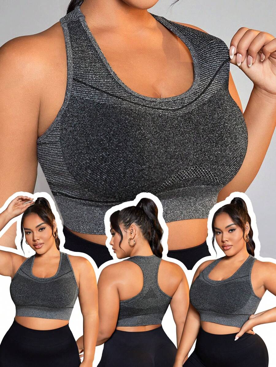 SHEIN Sports 中等支撐度無縫運動內衣 - 灰色 - 查看 1