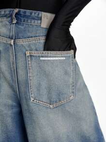 NEON BLANC Men's Streetwear Baggy Lightning Cats Whiskers Denim Jeans - Blue - View 6