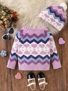 Young Girls Purple Heart Crew Neck Sweater, Fashionable Minimalist Design, Warm For Spring, Fall And Winter Seasons, Cozy And Cute, Suitable For Everyday, Outings, Travel, Home, Daycare And School - Purple - View 2