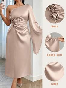 SHEIN Clasi Plus Size Femei Culoare Solidă Simplu Zilnic 3D Decor Floral Rochie Fără Mâneci Tinuta Maxi Femei