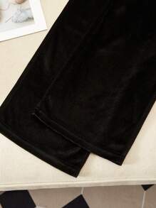 SHEIN Tween Girl 大号休闲优雅天鹅绒阔腿裤，秋冬季 - 黑色 - 查看 3