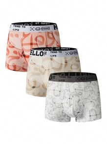 3 pièces/set Boxers décontractés à bande tricotée avec lettres pour hommes - Multicolore - Voir 1