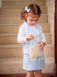 SHEIN Baby Girls' Turtleneck Long Sleeve Top, Sleeveless Vest And Skirt Set, Fall/Winter 2024 New Arrival, Elegant, Fashionable, Comfortable And Cute - Blue - View 8