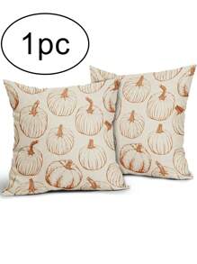 1pc Autumn Pillow Sham, Burnt Orange Pumpkin Themed Thanksgiving Fall Harvest Decorative Throw Halloween Pillow Cover, Outdoor Cushion Cover Without Insert, Double-Sided Print For Sofa, Bed Home Decor