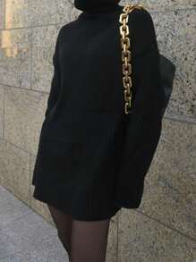 DAZY Váy len ngắn rộng rãi cổ cao cho nữ - màu đen - Xem 1