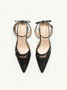 CUCCOO CHICEST Women's Pointed Toe Bowknot Thin High Heel Pumps Fall - Black - View 2