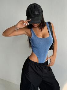 SHEIN EZwear Mono de jean azul ceñido y elástico sexy para mujeres