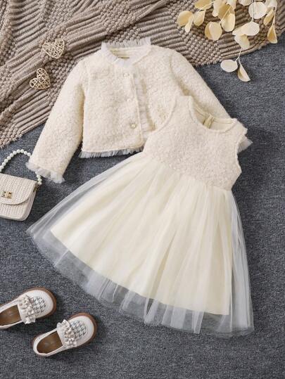 Glamorique Kids Young Girl Elegant & Fashion 2pcs Set, Suitable For Birthday, New Year, Christmas, Party, Vacation, Daily Wear, Transition Between Spring And Autumn