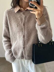 DAZY Women's Loose Casual Cardigan Sweater,Fall Clothes - Khaki - View 1