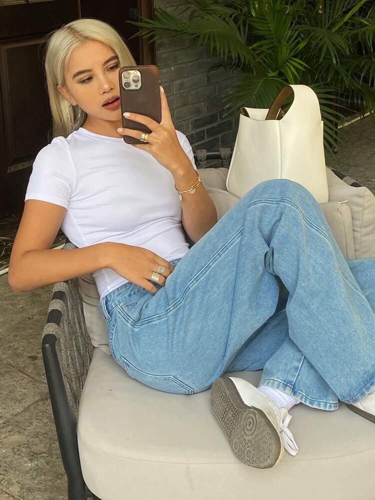 Solid Color Slim Fit Short Sleeve Round Neck Women's T-Shirt Summer