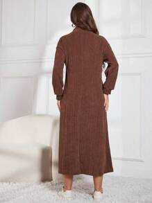 Mulvari 女士秋冬高领麦穗纹理针织休闲连衣裙长款女装 - 咖啡 - 查看 2
