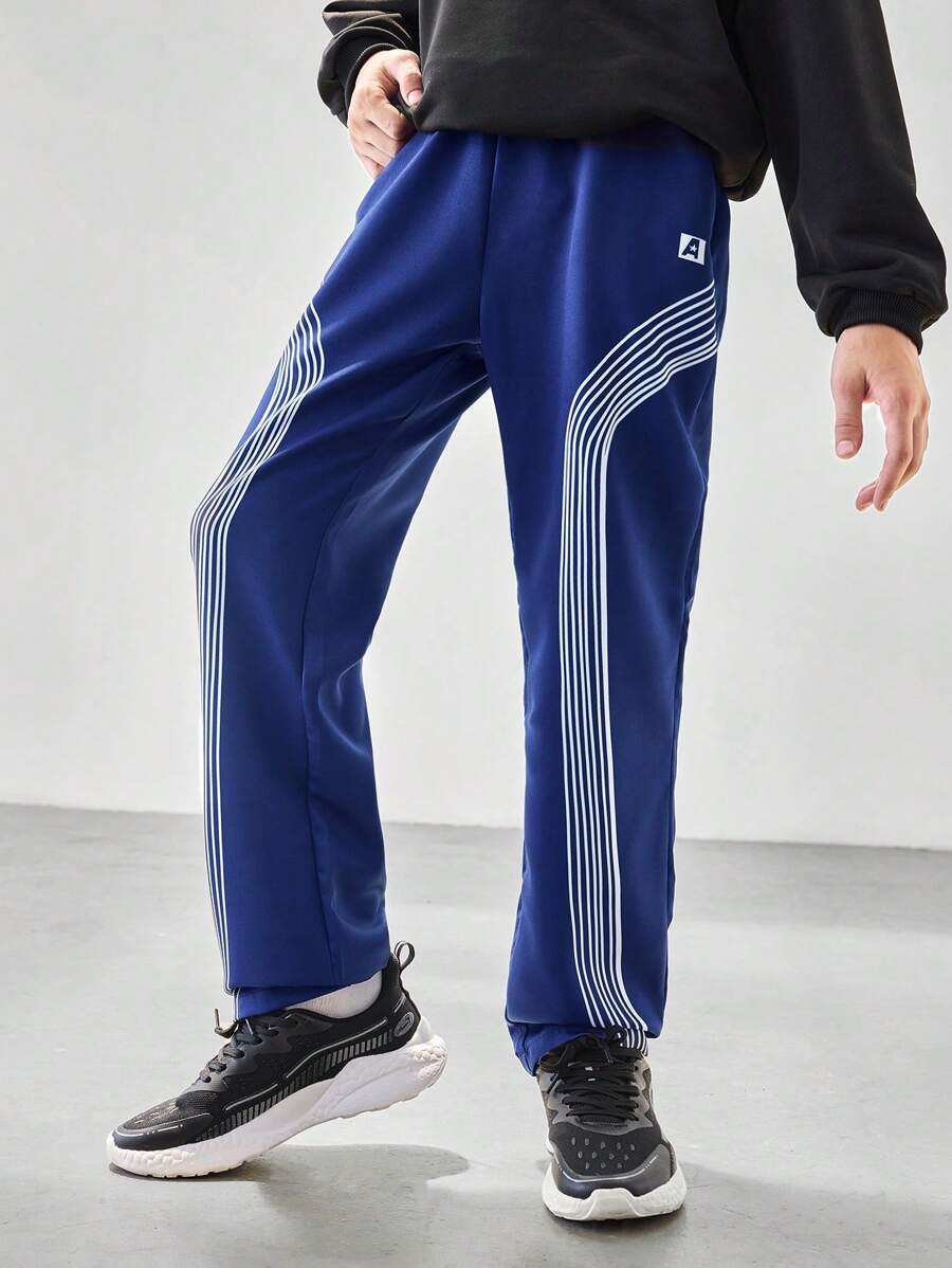 SHEIN Tween Boy Star Print Casual Loose Pants With Pockets, Spring Autumn - Navy Blue - View 1