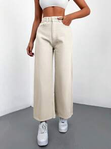 EURMUSE Casual Solid Wide Leg Jeans - Apricot - View 4