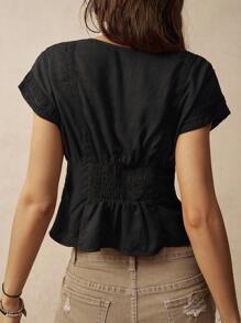 Bohemela Lace Patchwork Vacation Shirt For Women - Black - View 2