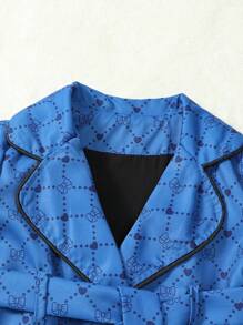 Baby Girl Collared Long Sleeve Pocket Button Down Allover Print Jacket - Blue - View 3