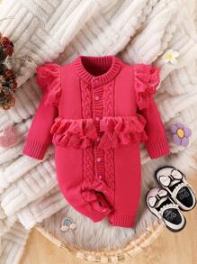 Newborn Baby Girl Fashionable & Cute All-Match Knitted Sweater Jumpsuit, Clothes Outfits For Fall And Winter