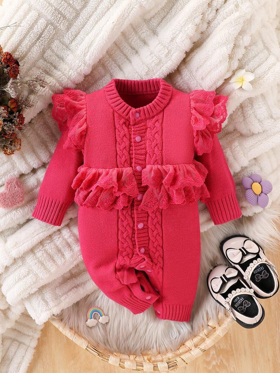 Newborn Baby Girl Fashionable & Cute All-Match Knitted Sweater Jumpsuit, Clothes Outfits For Fall And Winter