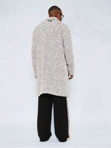 SUMWON Luxury Speckled Tweed Winter Overcoat Long Length Italian Style Designer Button Front Classic Fit Professional Business Formal Outerwear - Light Grey - View 2